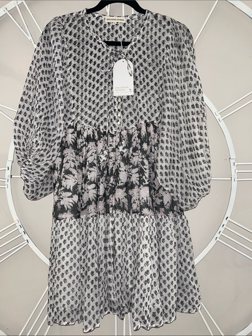 NWT Daughters of India 100% Cotton Nora Mini Dress in Noir